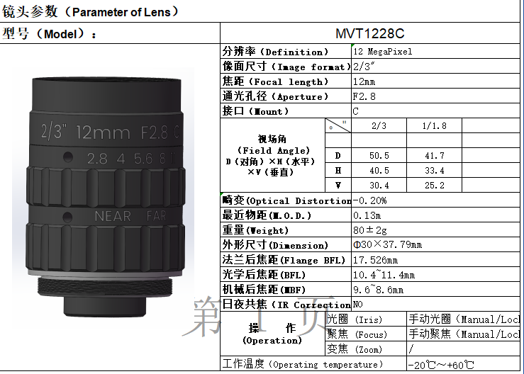 12mm1200万工业镜头